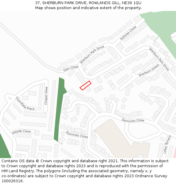 37, SHERBURN PARK DRIVE, ROWLANDS GILL, NE39 1QU: Location map and indicative extent of plot