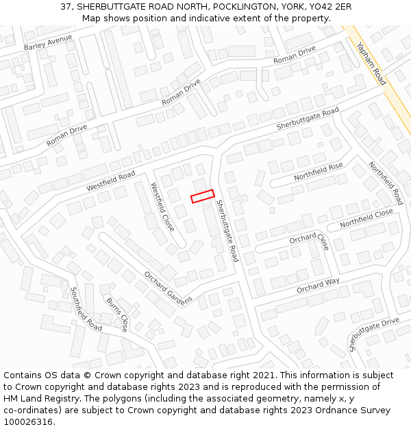 37, SHERBUTTGATE ROAD NORTH, POCKLINGTON, YORK, YO42 2ER: Location map and indicative extent of plot