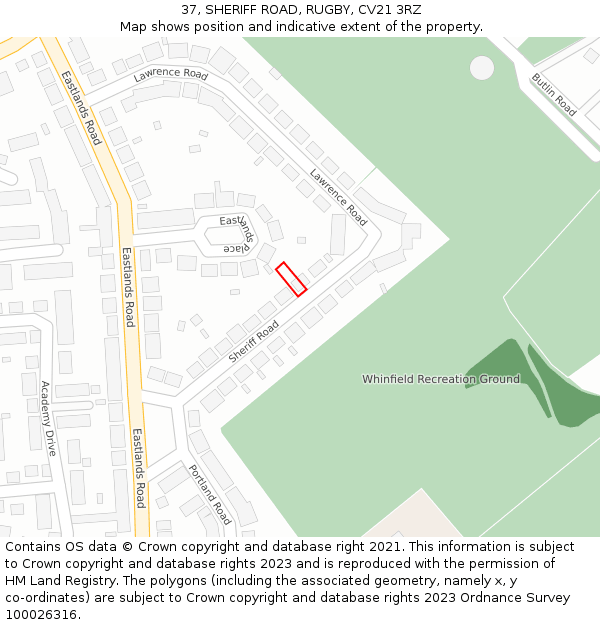 37, SHERIFF ROAD, RUGBY, CV21 3RZ: Location map and indicative extent of plot