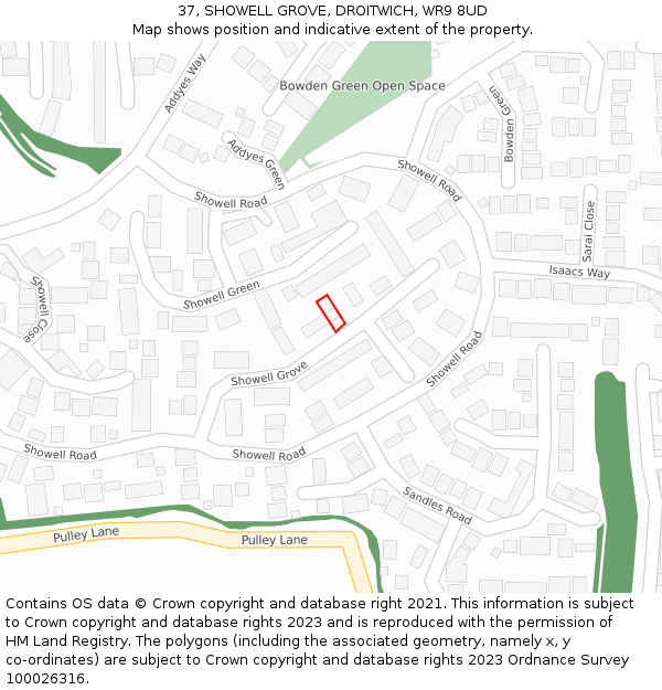 37, SHOWELL GROVE, DROITWICH, WR9 8UD: Location map and indicative extent of plot