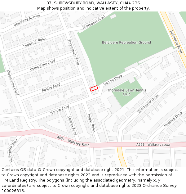 37, SHREWSBURY ROAD, WALLASEY, CH44 2BS: Location map and indicative extent of plot