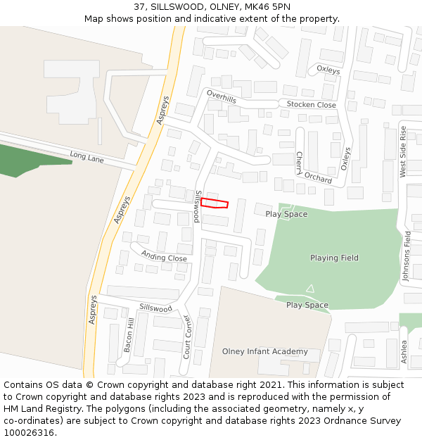 37, SILLSWOOD, OLNEY, MK46 5PN: Location map and indicative extent of plot