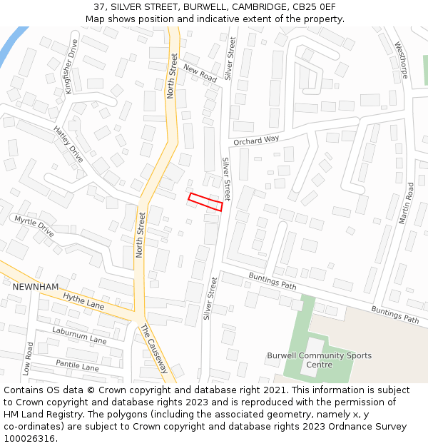 37, SILVER STREET, BURWELL, CAMBRIDGE, CB25 0EF: Location map and indicative extent of plot