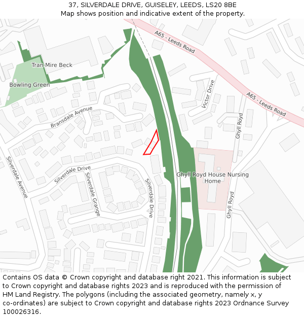 37, SILVERDALE DRIVE, GUISELEY, LEEDS, LS20 8BE: Location map and indicative extent of plot