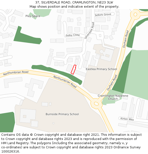 37, SILVERDALE ROAD, CRAMLINGTON, NE23 3LW: Location map and indicative extent of plot