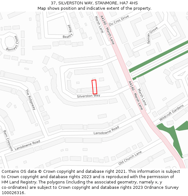 37, SILVERSTON WAY, STANMORE, HA7 4HS: Location map and indicative extent of plot