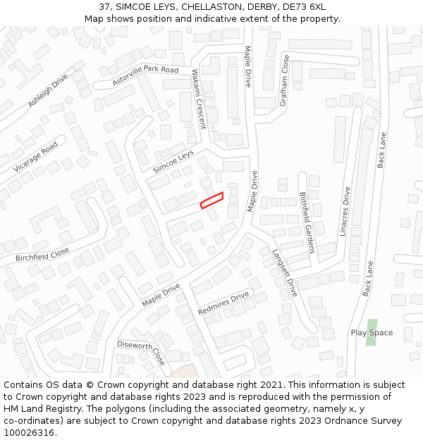 37, SIMCOE LEYS, CHELLASTON, DERBY, DE73 6XL: Location map and indicative extent of plot