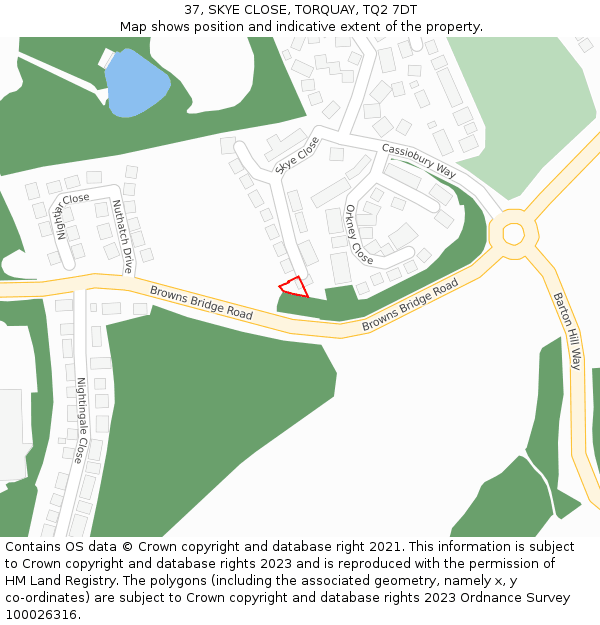 37, SKYE CLOSE, TORQUAY, TQ2 7DT: Location map and indicative extent of plot