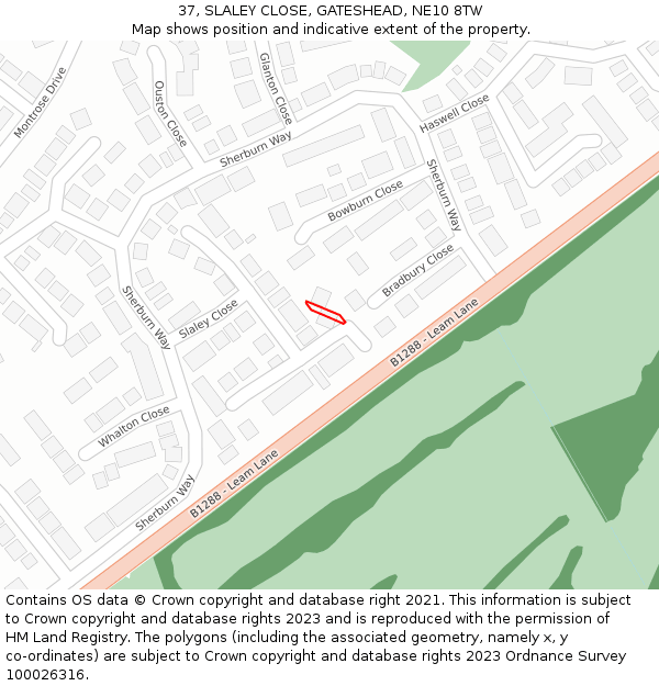 37, SLALEY CLOSE, GATESHEAD, NE10 8TW: Location map and indicative extent of plot