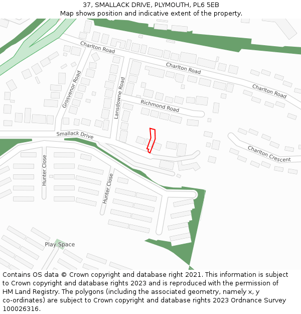 37, SMALLACK DRIVE, PLYMOUTH, PL6 5EB: Location map and indicative extent of plot