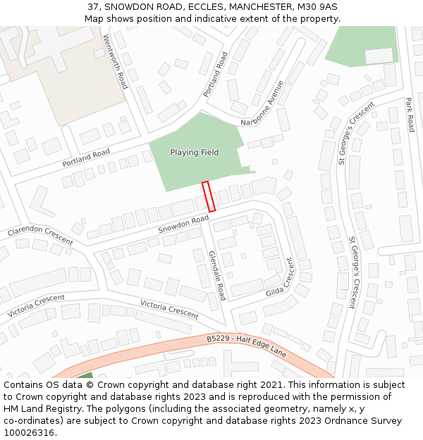 37, SNOWDON ROAD, ECCLES, MANCHESTER, M30 9AS: Location map and indicative extent of plot