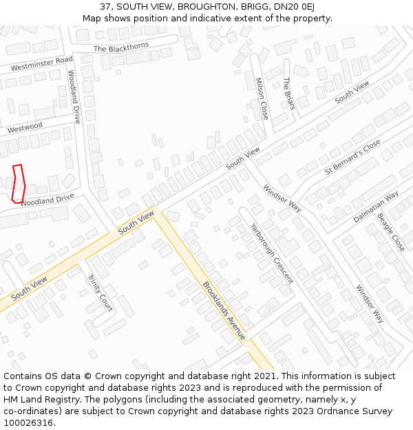 37, SOUTH VIEW, BROUGHTON, BRIGG, DN20 0EJ: Location map and indicative extent of plot