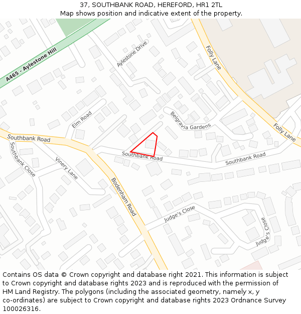 37, SOUTHBANK ROAD, HEREFORD, HR1 2TL: Location map and indicative extent of plot