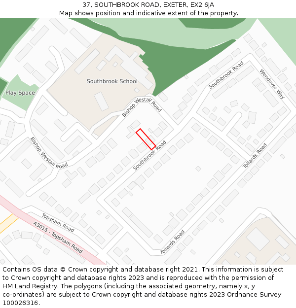 37, SOUTHBROOK ROAD, EXETER, EX2 6JA: Location map and indicative extent of plot