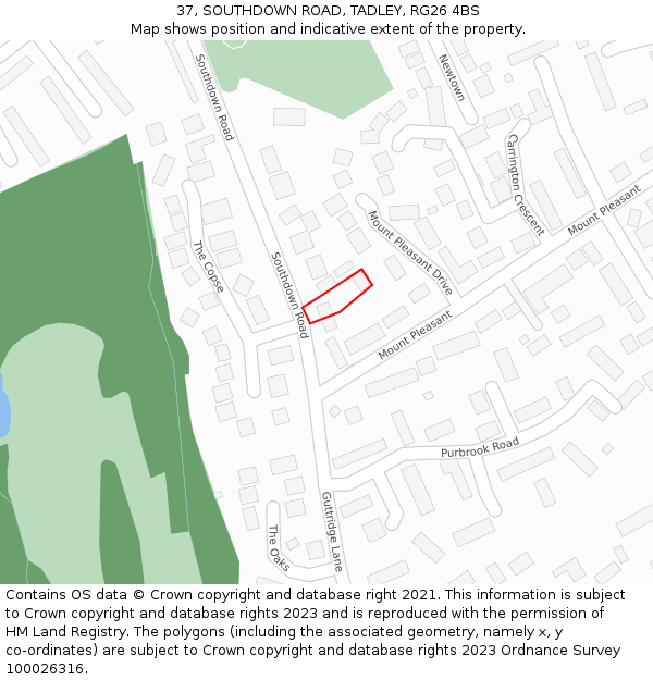 37, SOUTHDOWN ROAD, TADLEY, RG26 4BS: Location map and indicative extent of plot