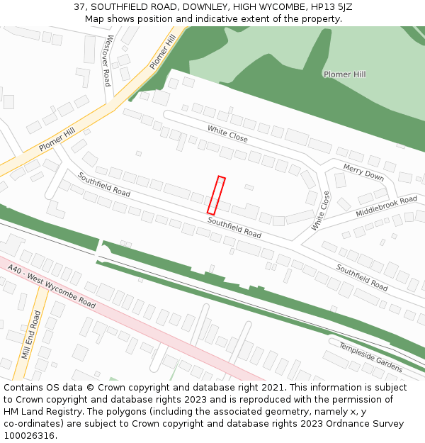 37, SOUTHFIELD ROAD, DOWNLEY, HIGH WYCOMBE, HP13 5JZ: Location map and indicative extent of plot