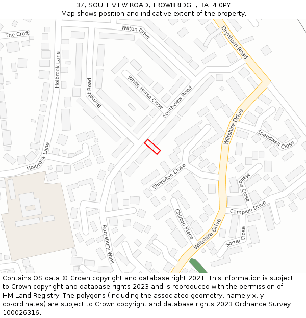 37, SOUTHVIEW ROAD, TROWBRIDGE, BA14 0PY: Location map and indicative extent of plot