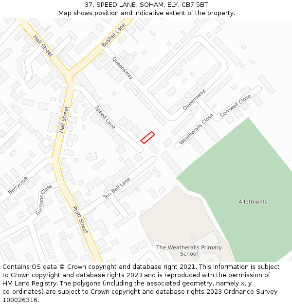 37, SPEED LANE, SOHAM, ELY, CB7 5BT: Location map and indicative extent of plot