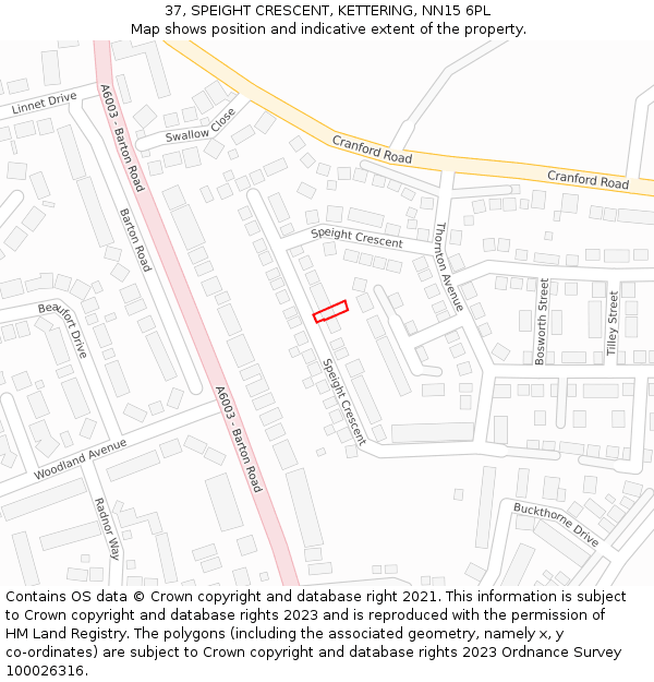 37, SPEIGHT CRESCENT, KETTERING, NN15 6PL: Location map and indicative extent of plot