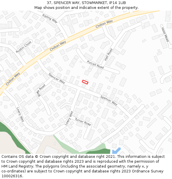 37, SPENCER WAY, STOWMARKET, IP14 1UB: Location map and indicative extent of plot