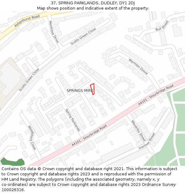 37, SPRING PARKLANDS, DUDLEY, DY1 2DJ: Location map and indicative extent of plot