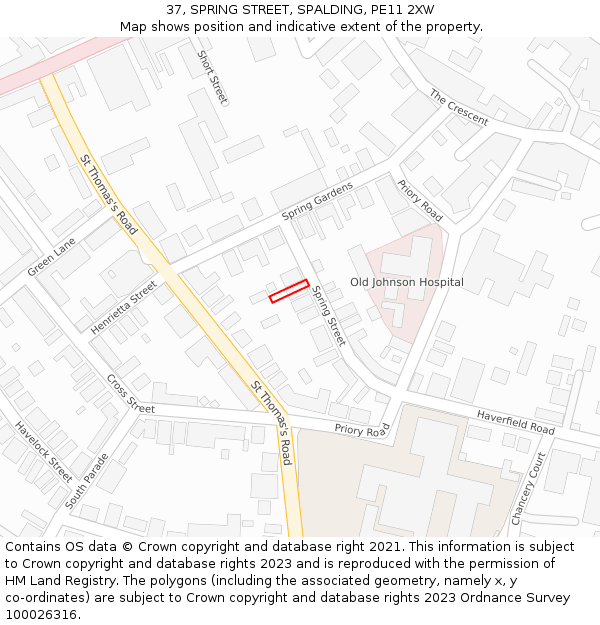 37, SPRING STREET, SPALDING, PE11 2XW: Location map and indicative extent of plot