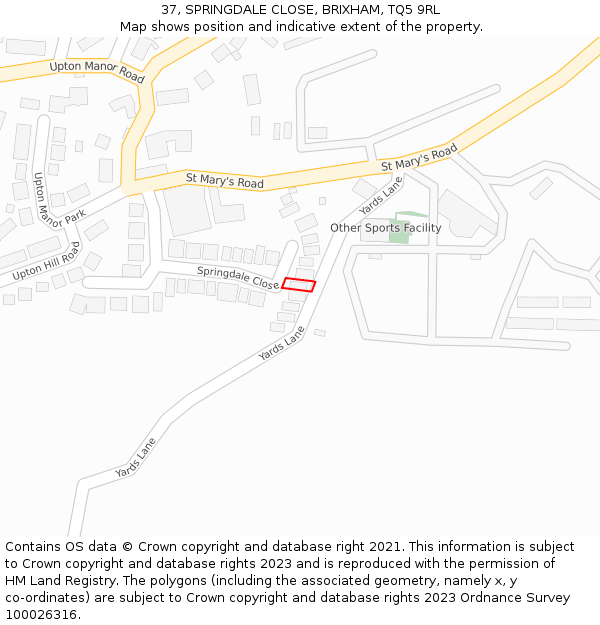37, SPRINGDALE CLOSE, BRIXHAM, TQ5 9RL: Location map and indicative extent of plot