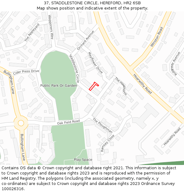 37, STADDLESTONE CIRCLE, HEREFORD, HR2 6SB: Location map and indicative extent of plot