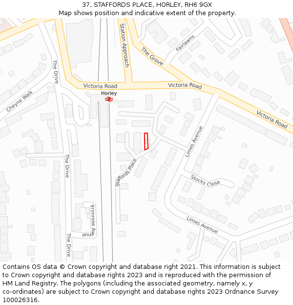 37, STAFFORDS PLACE, HORLEY, RH6 9GX: Location map and indicative extent of plot