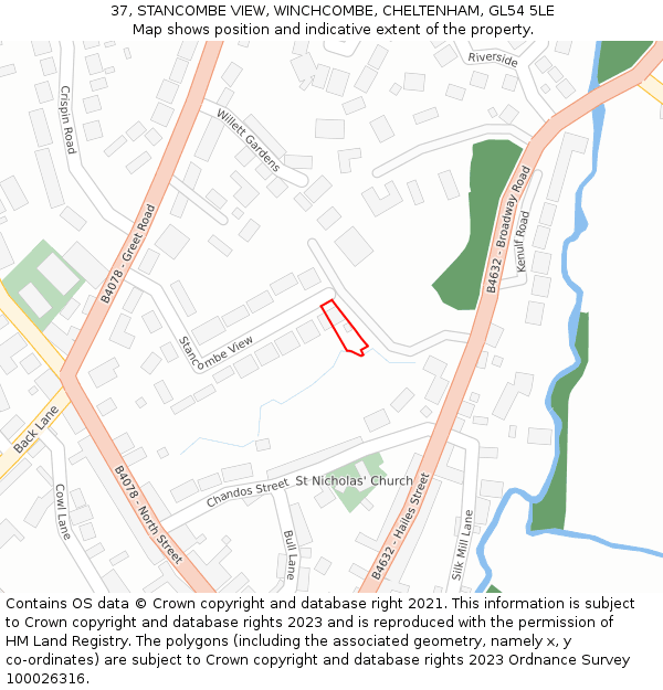 37, STANCOMBE VIEW, WINCHCOMBE, CHELTENHAM, GL54 5LE: Location map and indicative extent of plot