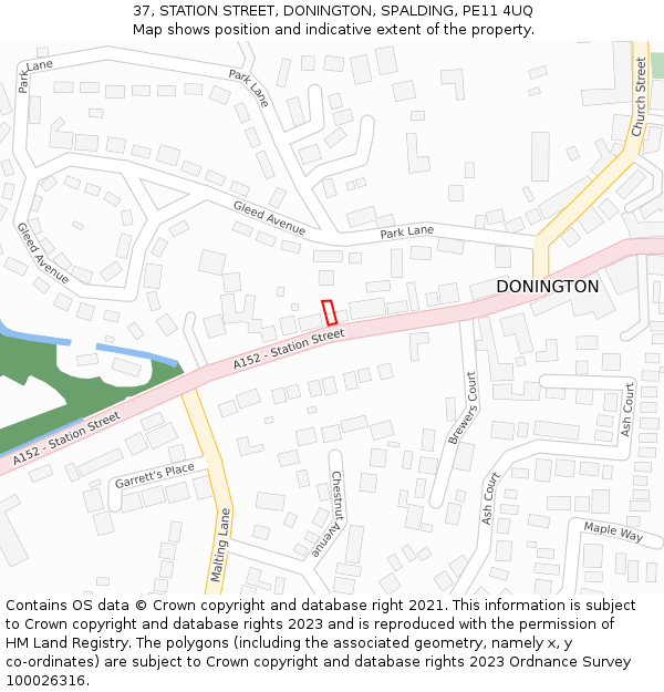 37, STATION STREET, DONINGTON, SPALDING, PE11 4UQ: Location map and indicative extent of plot