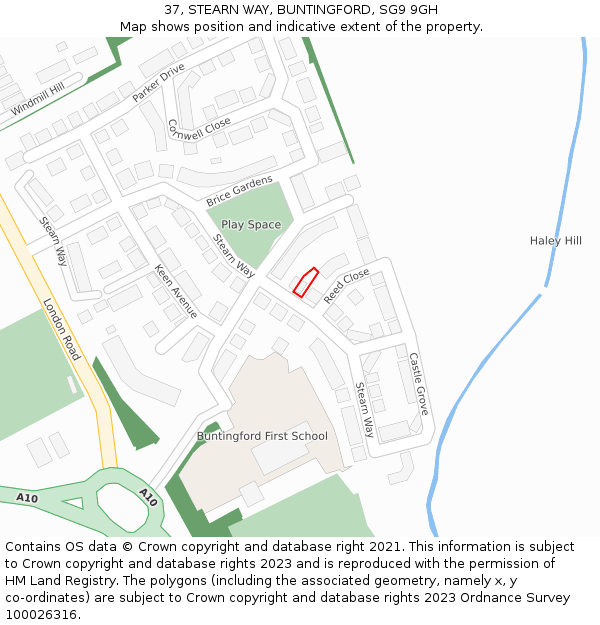 37, STEARN WAY, BUNTINGFORD, SG9 9GH: Location map and indicative extent of plot