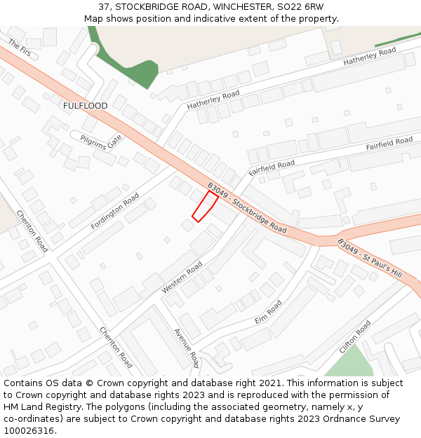 37, STOCKBRIDGE ROAD, WINCHESTER, SO22 6RW: Location map and indicative extent of plot