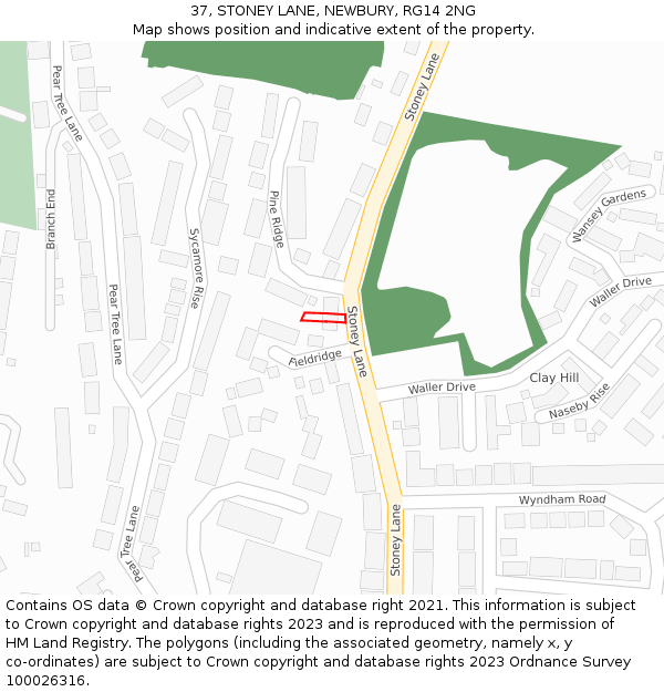 37, STONEY LANE, NEWBURY, RG14 2NG: Location map and indicative extent of plot