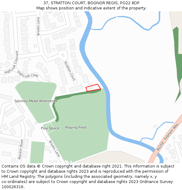 37, STRATTON COURT, BOGNOR REGIS, PO22 8DP: Location map and indicative extent of plot