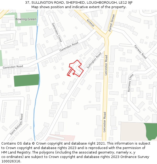 37, SULLINGTON ROAD, SHEPSHED, LOUGHBOROUGH, LE12 9JF: Location map and indicative extent of plot