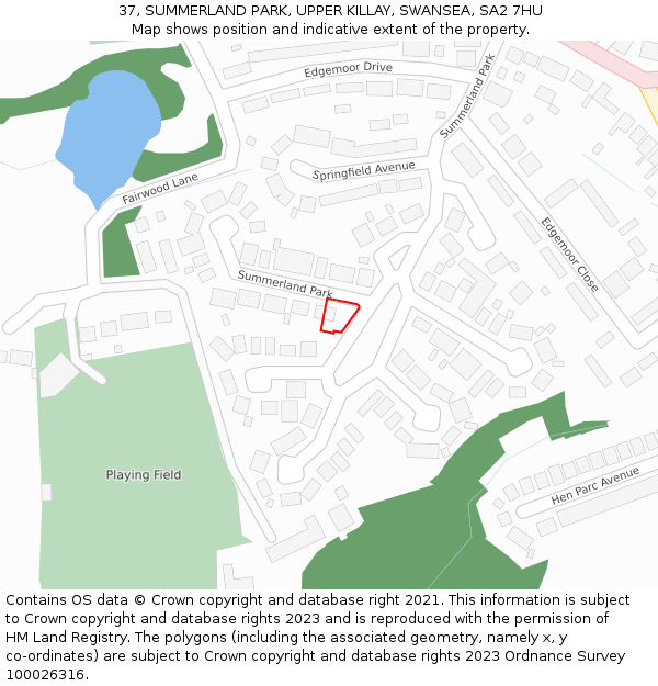 37, SUMMERLAND PARK, UPPER KILLAY, SWANSEA, SA2 7HU: Location map and indicative extent of plot