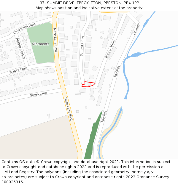37, SUMMIT DRIVE, FRECKLETON, PRESTON, PR4 1PP: Location map and indicative extent of plot