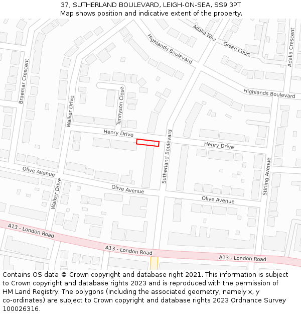 37, SUTHERLAND BOULEVARD, LEIGH-ON-SEA, SS9 3PT: Location map and indicative extent of plot