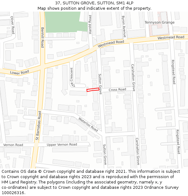 37, SUTTON GROVE, SUTTON, SM1 4LP: Location map and indicative extent of plot