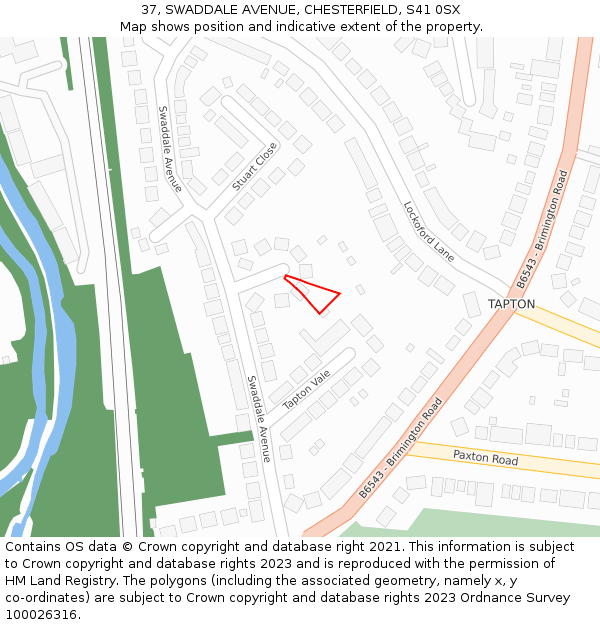 37, SWADDALE AVENUE, CHESTERFIELD, S41 0SX: Location map and indicative extent of plot