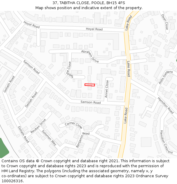 37, TABITHA CLOSE, POOLE, BH15 4FS: Location map and indicative extent of plot