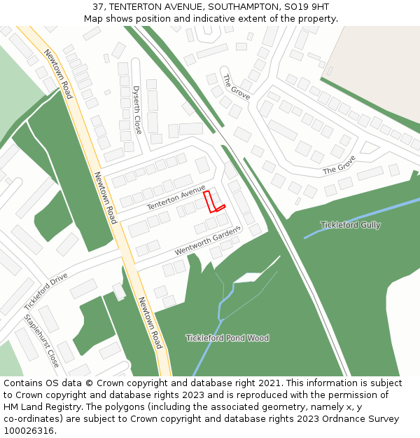 37, TENTERTON AVENUE, SOUTHAMPTON, SO19 9HT: Location map and indicative extent of plot