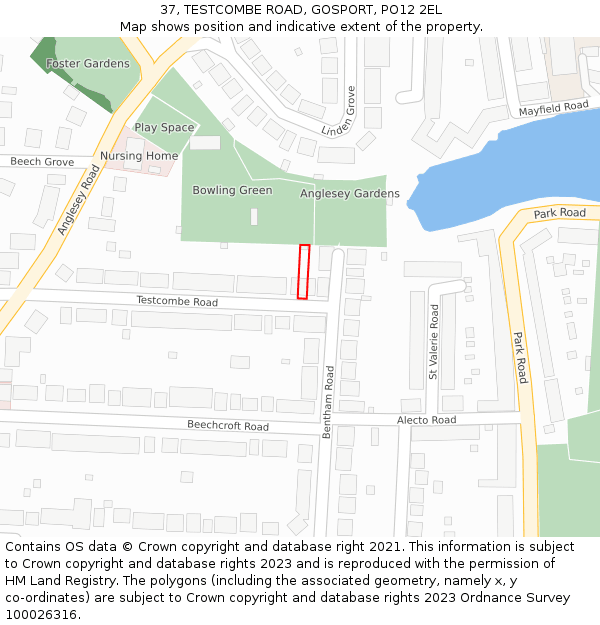 37, TESTCOMBE ROAD, GOSPORT, PO12 2EL: Location map and indicative extent of plot