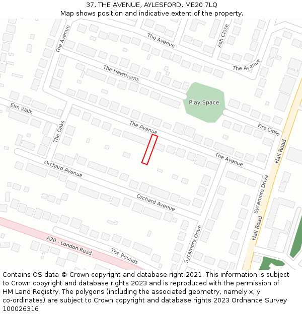 37, THE AVENUE, AYLESFORD, ME20 7LQ: Location map and indicative extent of plot