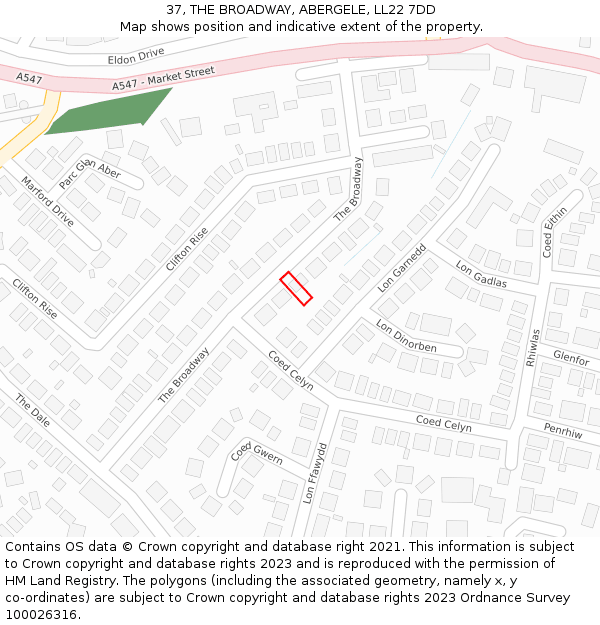 37, THE BROADWAY, ABERGELE, LL22 7DD: Location map and indicative extent of plot