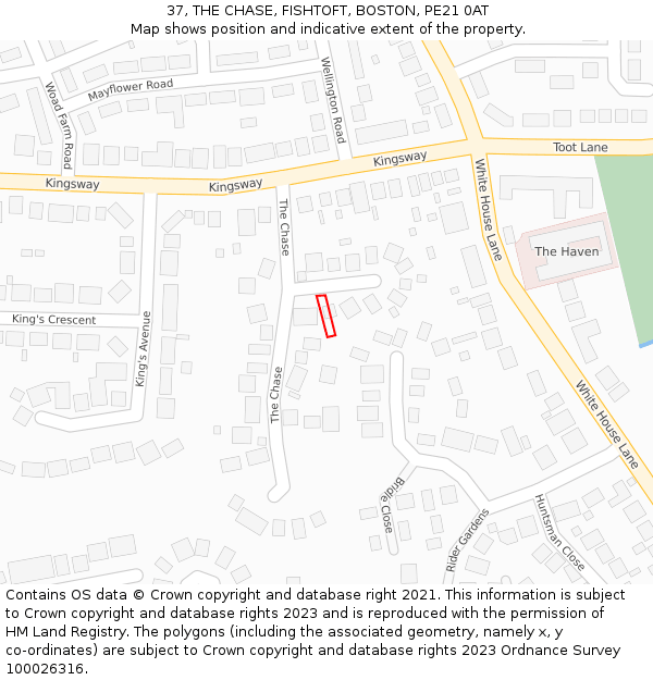 37, THE CHASE, FISHTOFT, BOSTON, PE21 0AT: Location map and indicative extent of plot