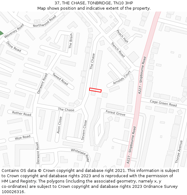 37, THE CHASE, TONBRIDGE, TN10 3HP: Location map and indicative extent of plot