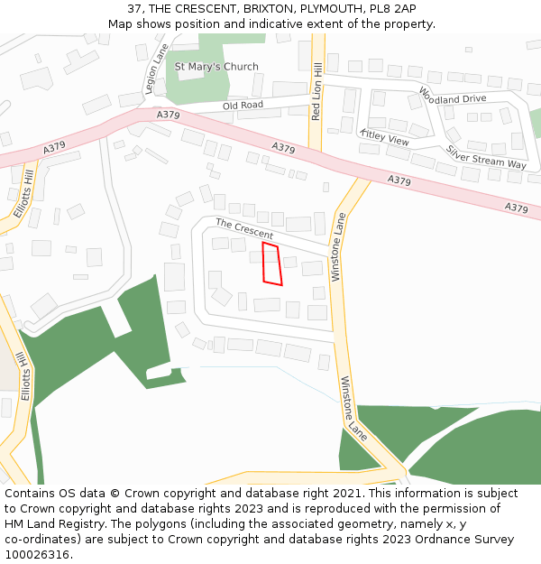 37, THE CRESCENT, BRIXTON, PLYMOUTH, PL8 2AP: Location map and indicative extent of plot