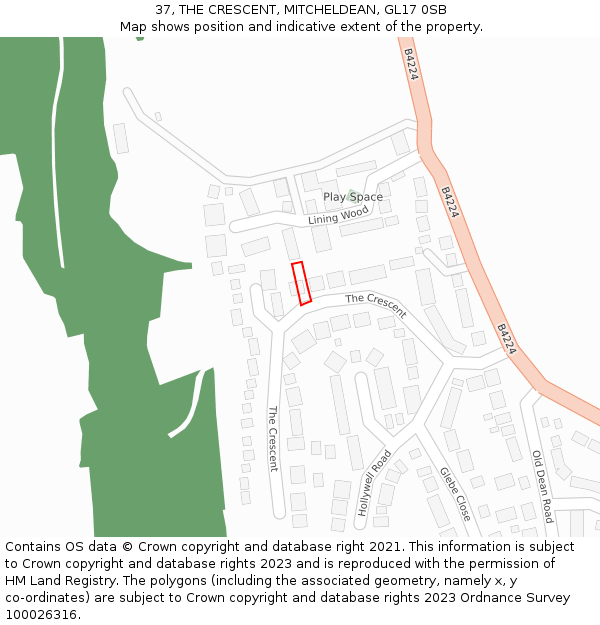 37, THE CRESCENT, MITCHELDEAN, GL17 0SB: Location map and indicative extent of plot